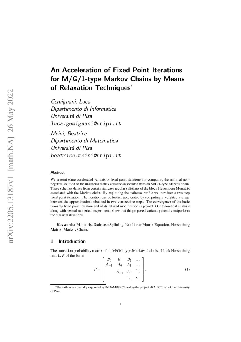 An Acceleration of Fixed Point Iterations for M/G/1-type Markov Chains ...