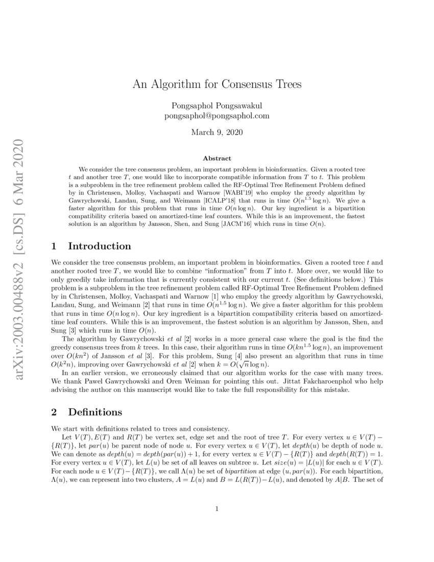 An Algorithm for Consensus Trees DeepAI