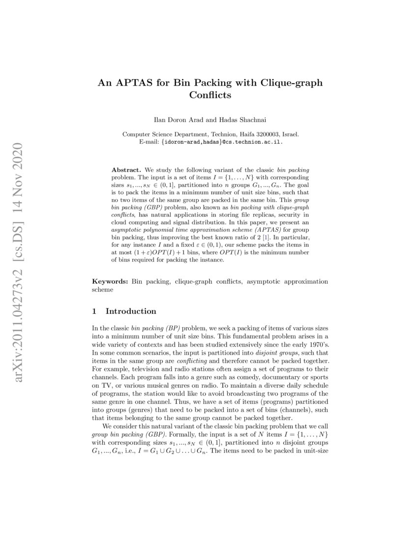 An APTAS for Bin Packing with Cliquegraph Conflicts DeepAI