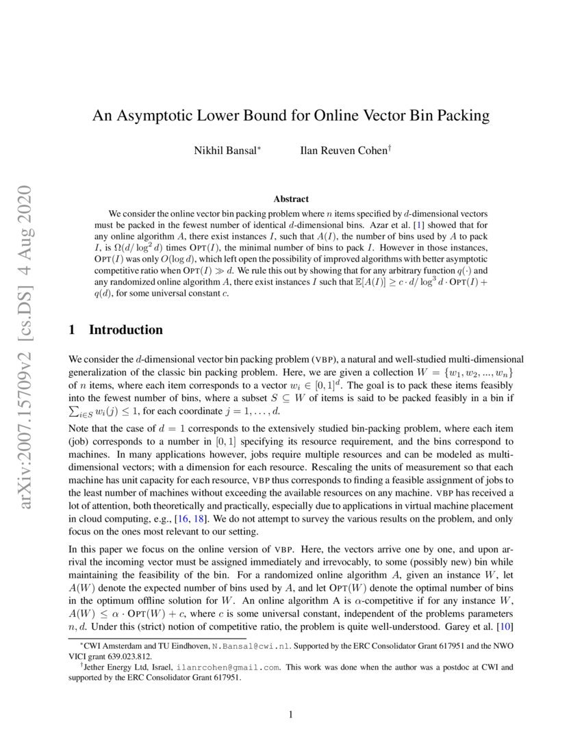 An Asymptotic Lower Bound for Online Vector Bin Packing DeepAI