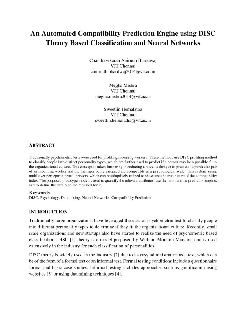 An Automated Compatibility Prediction Engine using DISC Theory Based ...