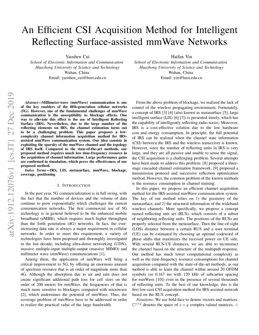 An Efficient CSI Acquisition Method for Intelligent Reflecting Surface ...