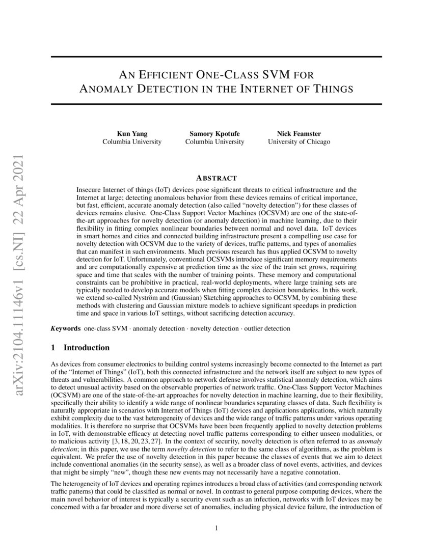An efficient one class svm for anomaly detection in the internet of