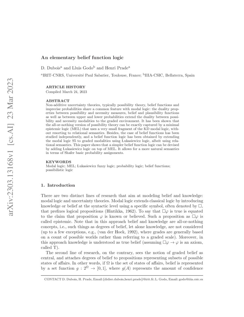 An elementary belief function logic DeepAI