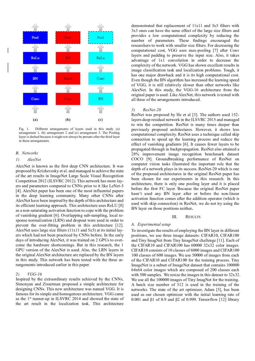 An empirical study on position of the batch normalization layer in