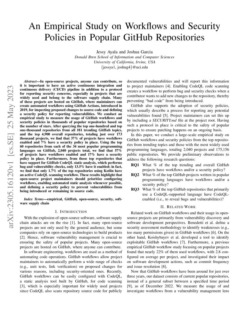 an-empirical-study-on-workflows-and-security-policies-in-popular-github