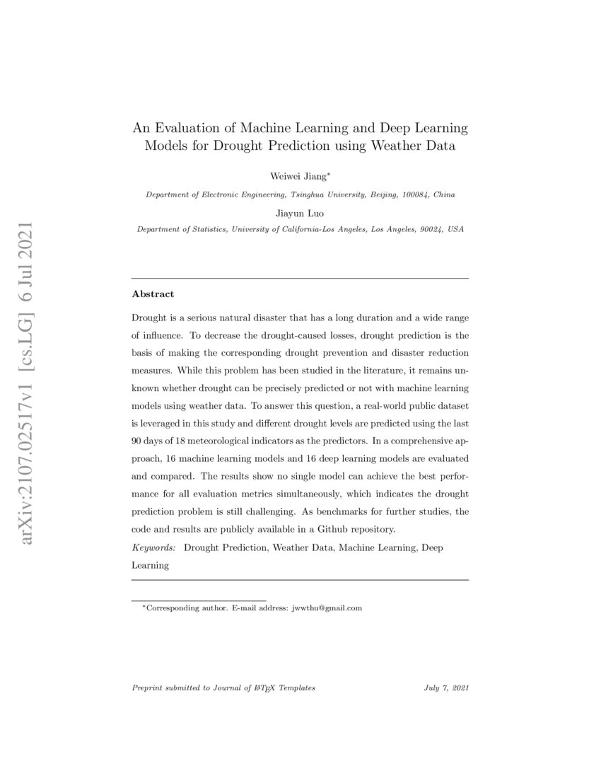 An Evaluation of Machine Learning and Deep Learning Models for Drought ...