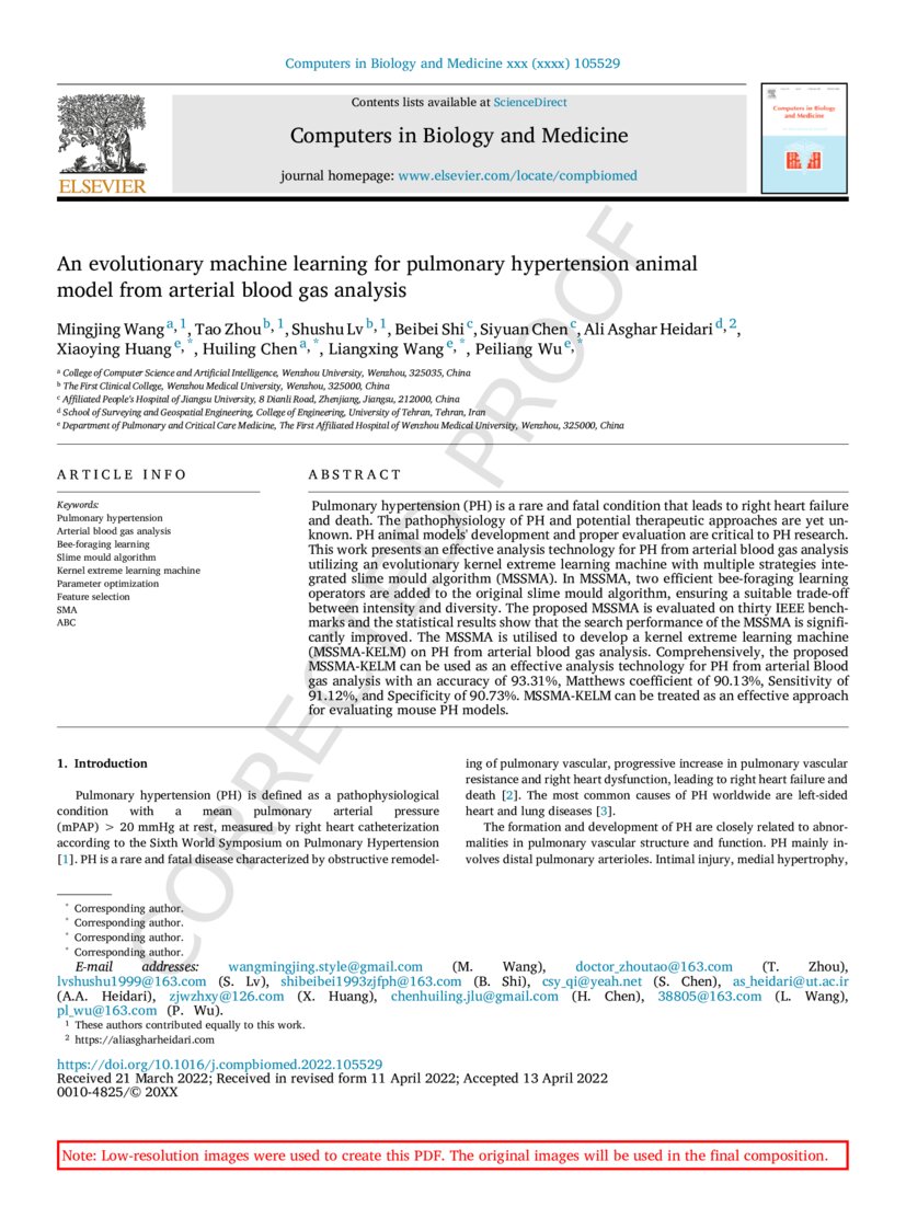 An evolutionary machine learning for pulmonary hypertension animal