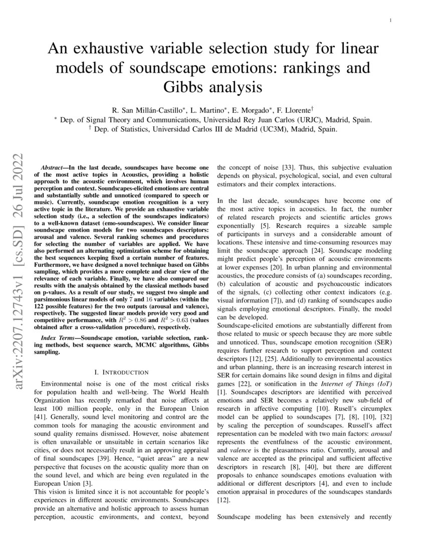 An exhaustive variable selection study for linear models of soundscape
