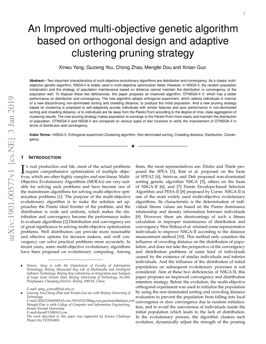 An Improved multi-objective genetic algorithm based on orthogonal ...