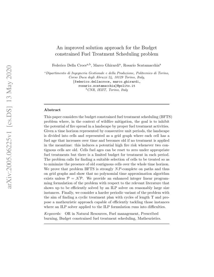 An improved solution approach for the Budget constrained Fuel Treatment