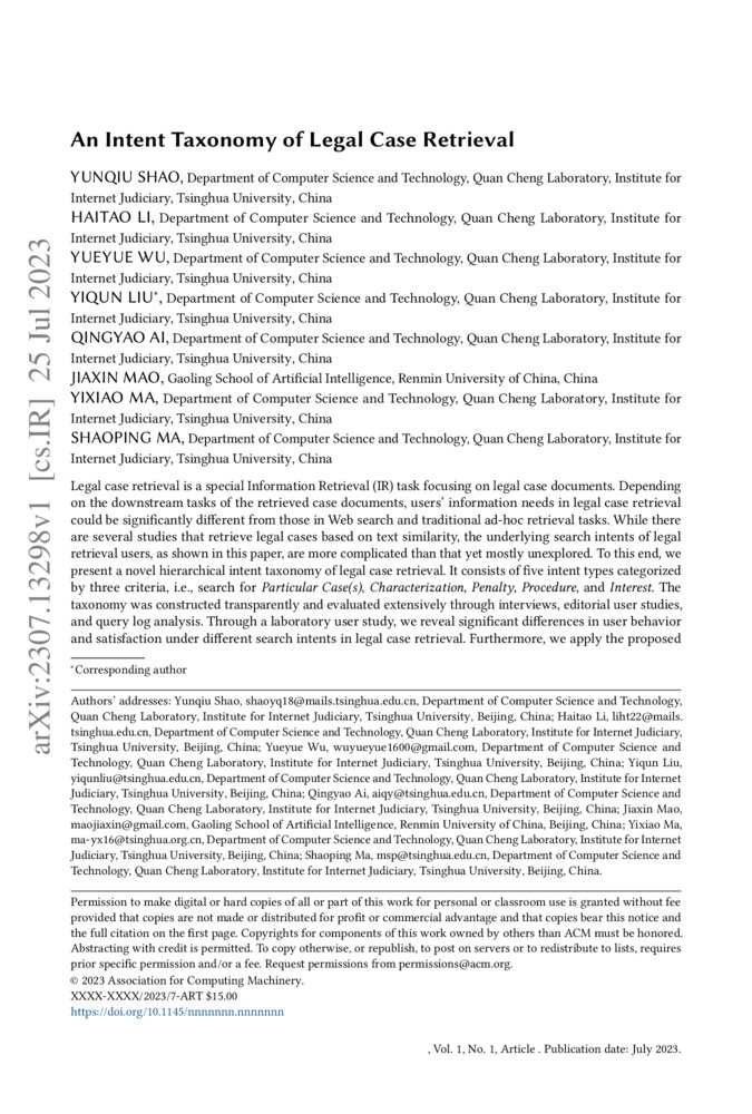An Intent Taxonomy of Legal Case Retrieval DeepAI