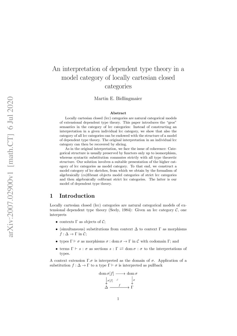 An interpretation of dependent type theory in a model category of