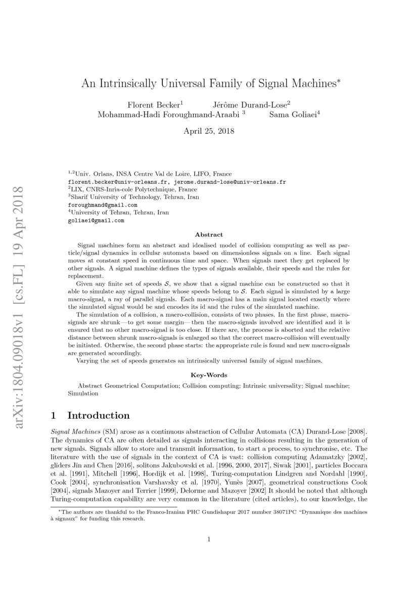 An Intrinsically Universal Family of Signal Machines DeepAI
