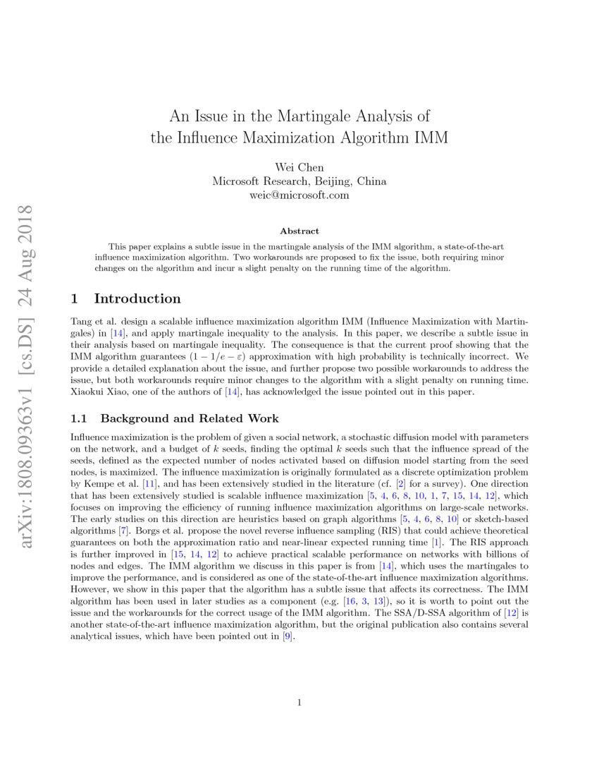 An Issue in the Martingale Analysis of the Influence Maximization