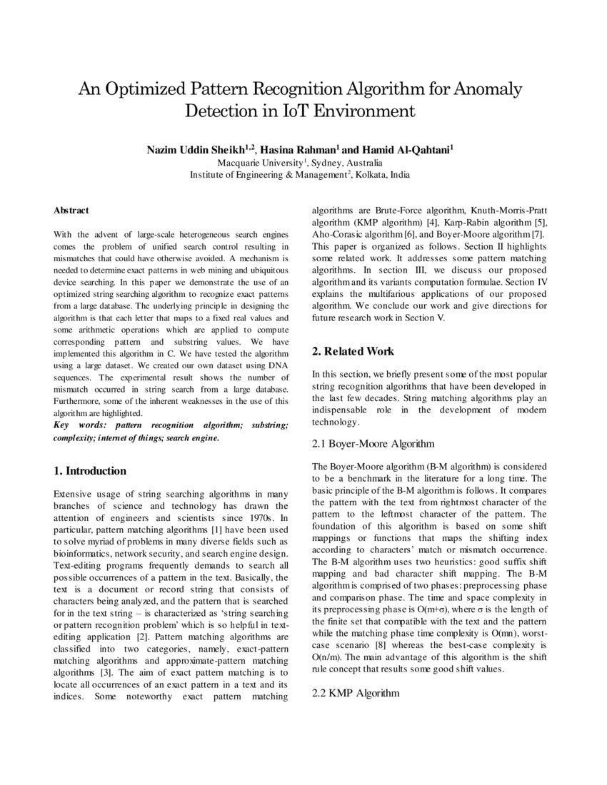 An Optimized Pattern Recognition Algorithm for Anomaly Detection in IoT ...