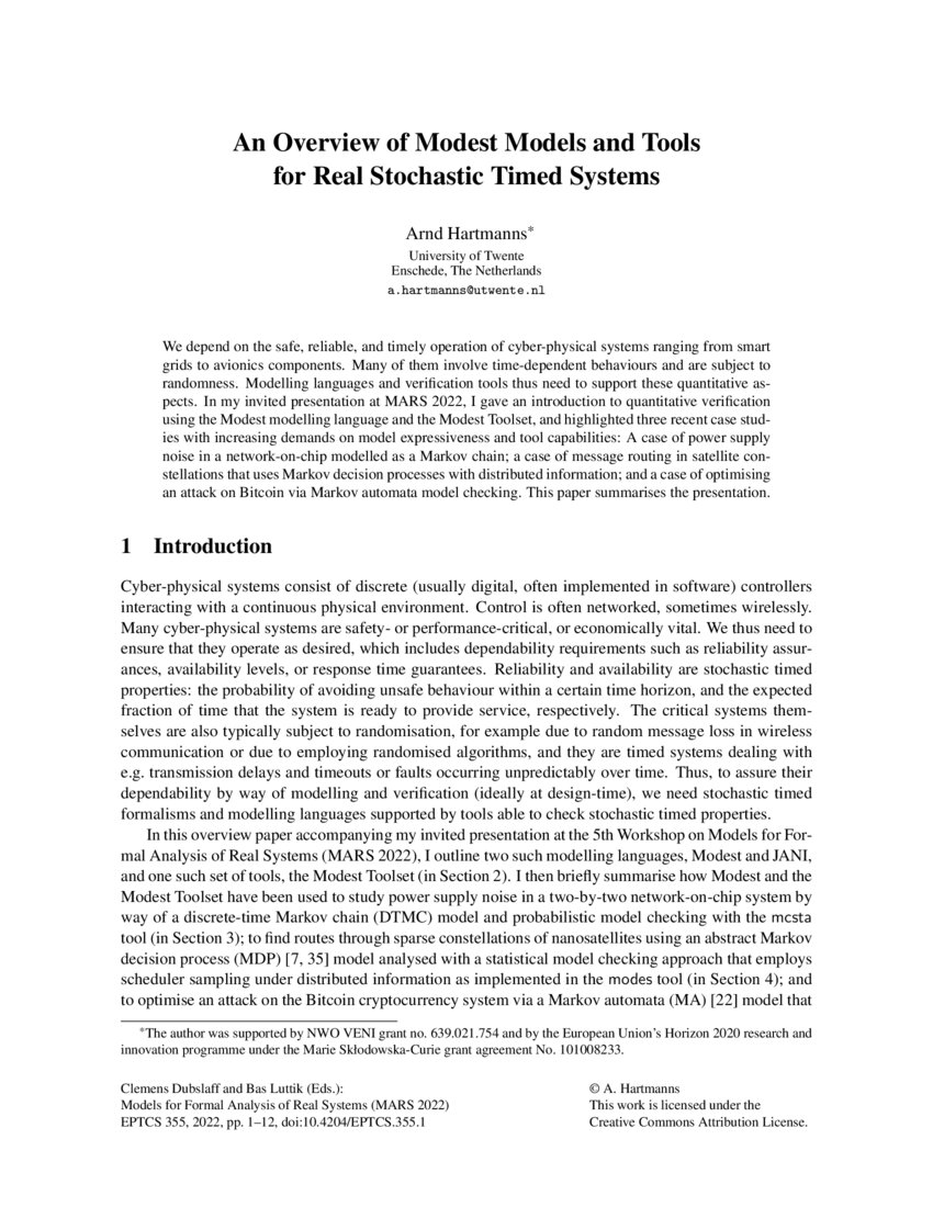 An Overview of Modest Models and Tools for Real Stochastic Timed