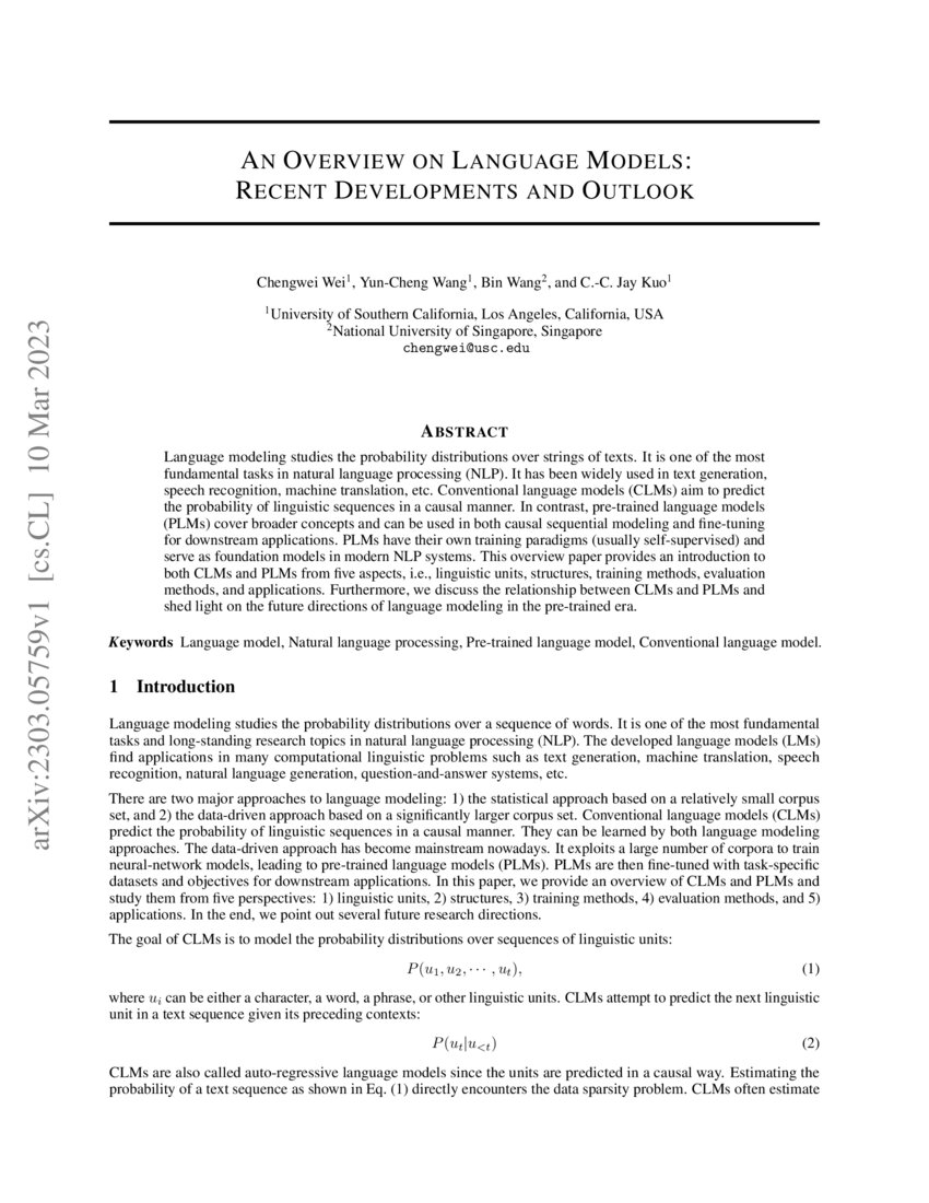 An Overview on Language Models: Recent Developments and Outlook | DeepAI