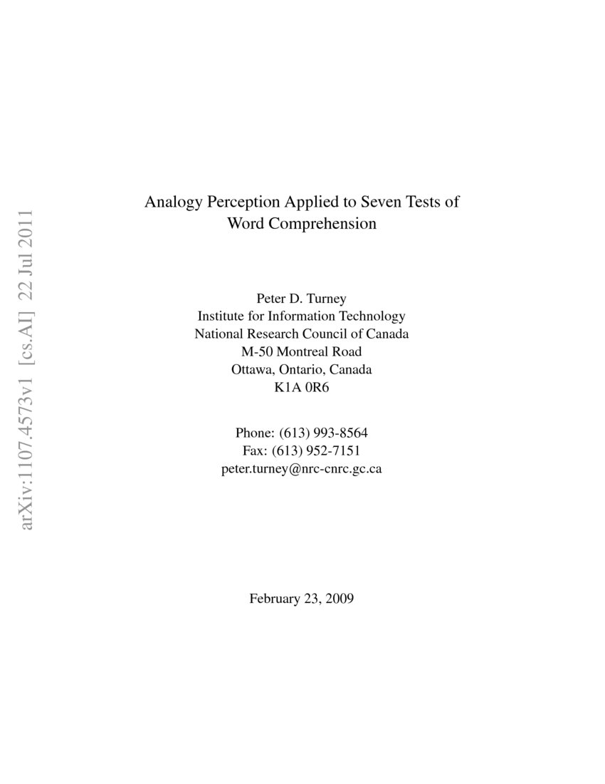 Analogy Perception Applied To Seven Tests Of Word Comprehension DeepAI