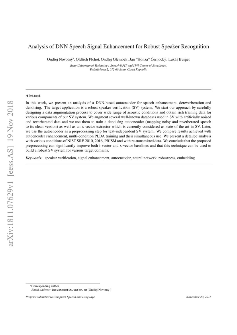 Analysis of DNN Speech Signal Enhancement for Robust Speaker