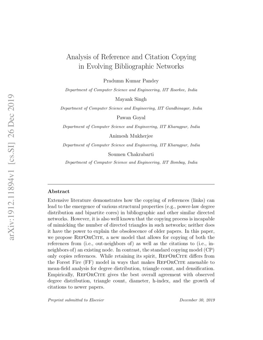 Analysis of Reference and Citation Copying in Evolving Bibliographic
