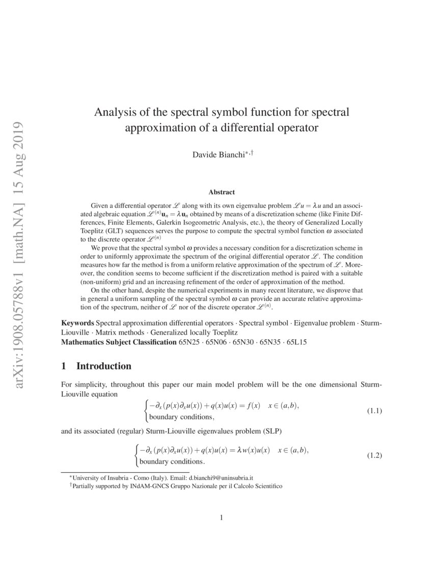 Analysis of the spectral symbol function for spectral approximation of