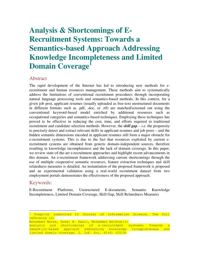 Analysis of ERecruitment Systems Towards a Semantics