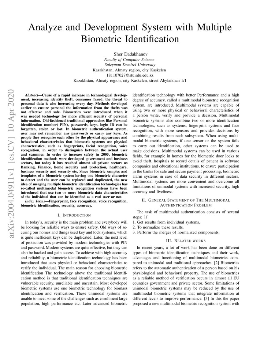 Analyze and Development System with Multiple Biometric Identification ...