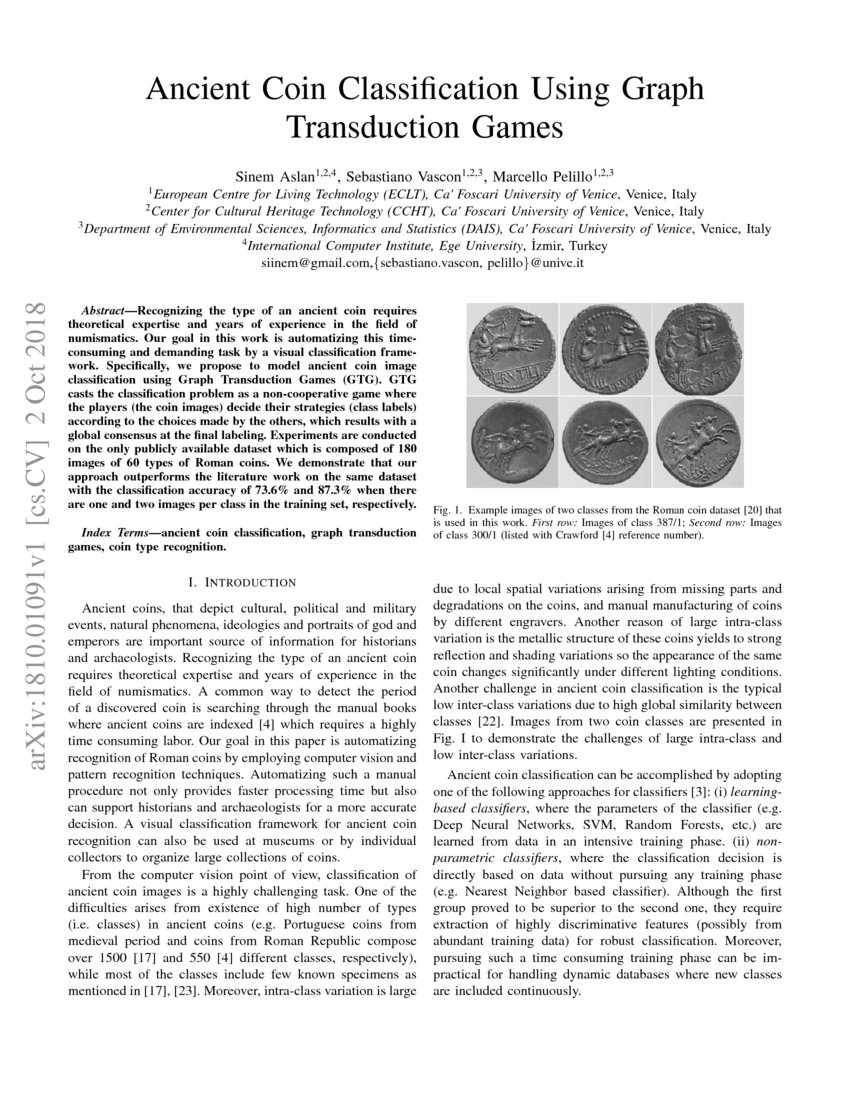 Ancient Coin Classification Using Graph Transduction Games | DeepAI
