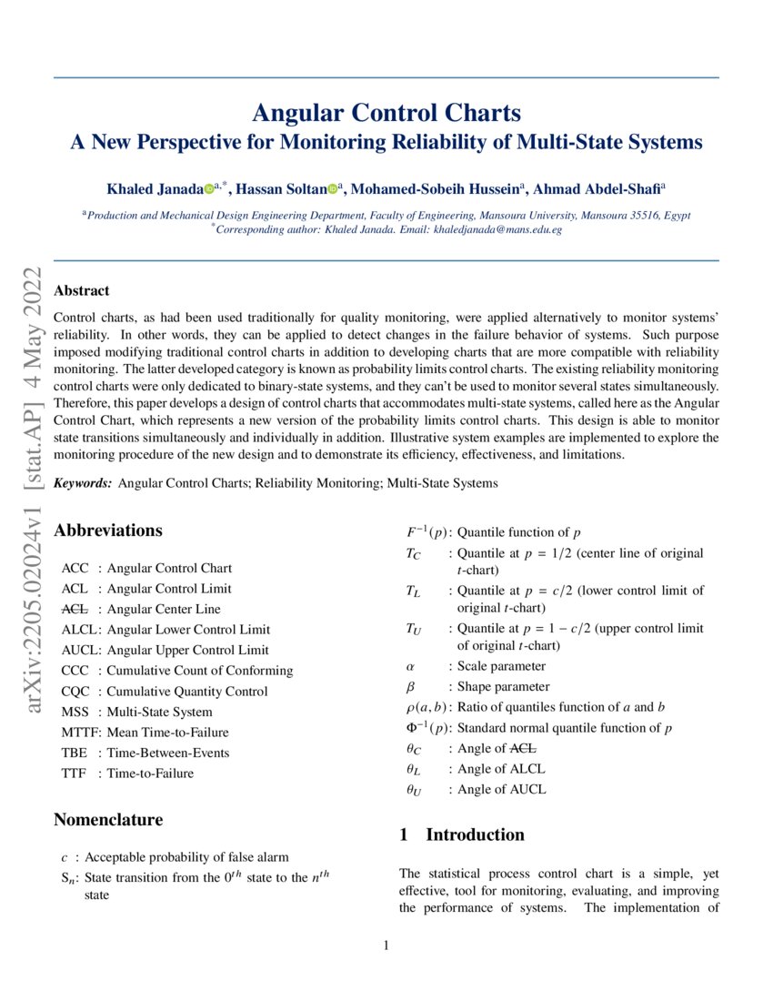 Angular Control Charts: A New Perspective for Monitoring Reliability of ...