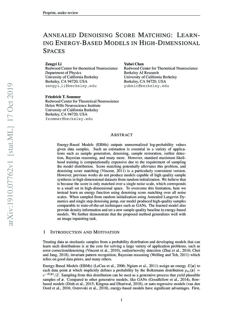 Annealed Denoising Score Matching Learning EnergyBased Models in High
