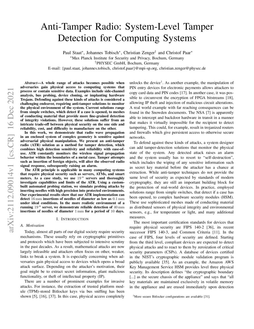 AntiTamper Radio SystemLevel Tamper Detection for Computing Systems