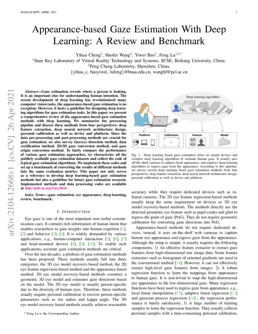 Appearancebased Gaze Estimation With Deep Learning A Review and
