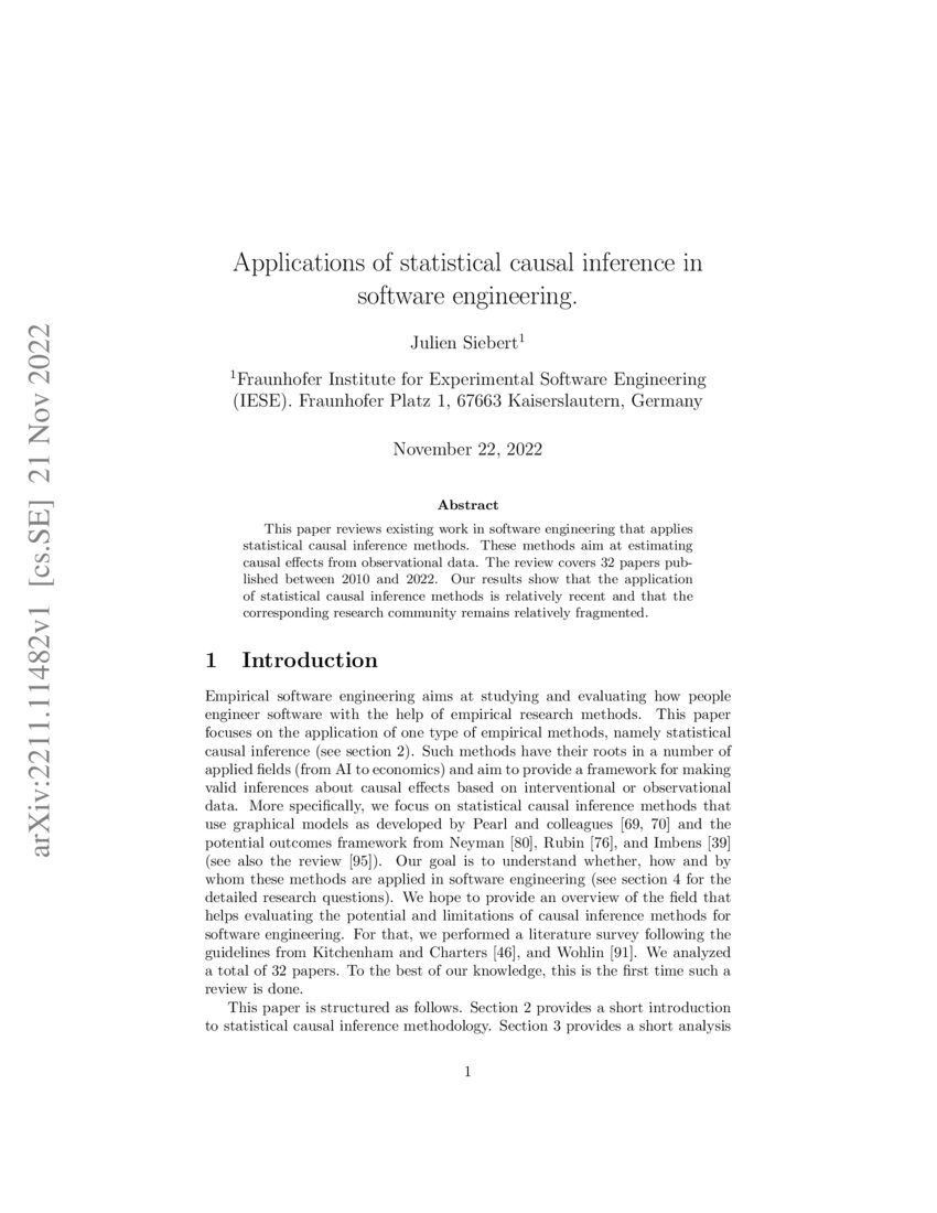 Applications Of Statistical Causal Inference In Software Engineering Applications Of Statistical Causal Inference In Software Engineering