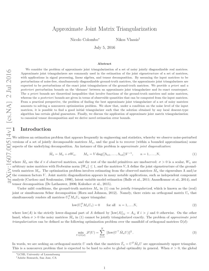 Approximate Joint Matrix Triangularization DeepAI