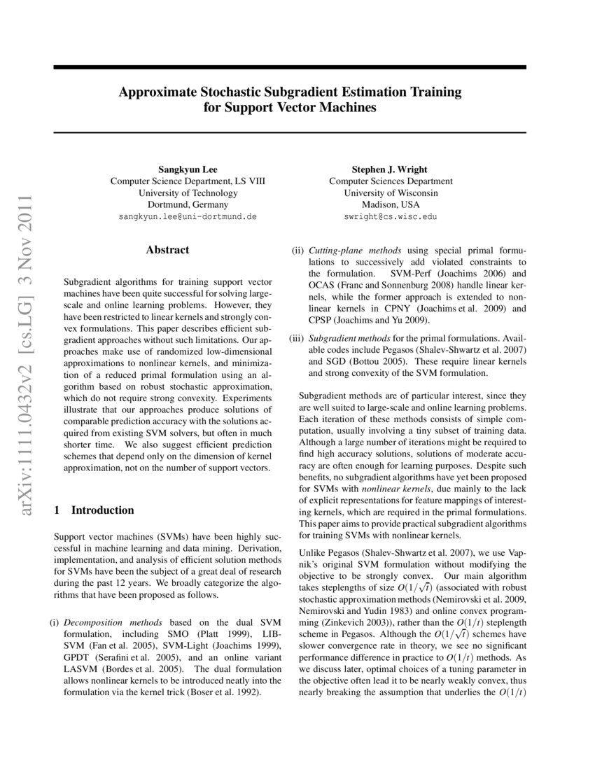 Approximate Stochastic Subgradient Estimation Training for Support ...