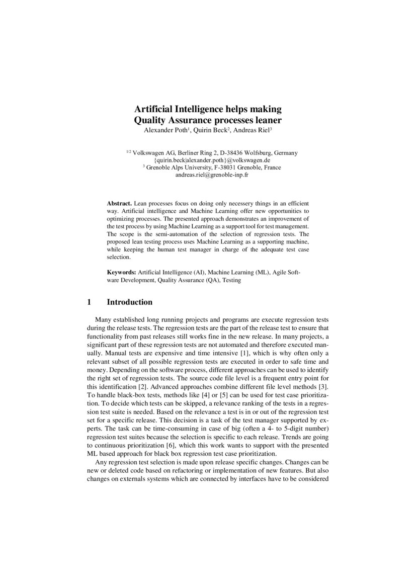 Artificial Intelligence helps making Quality Assurance processes leaner