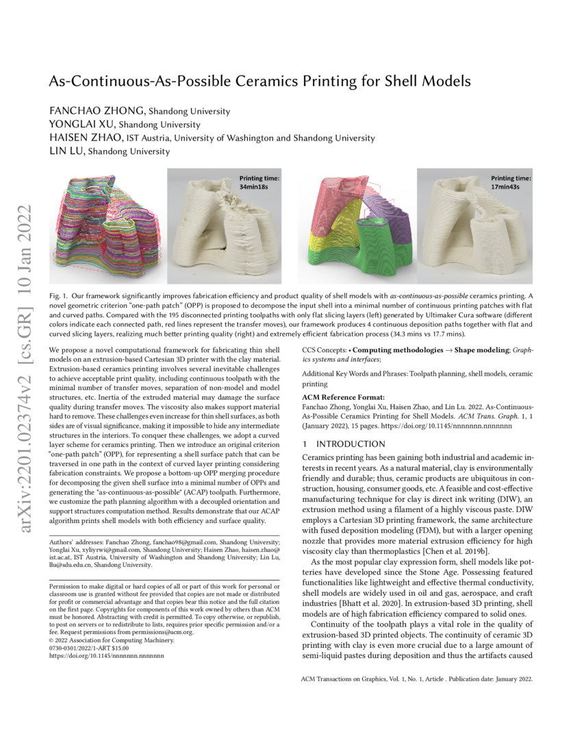 As-Continuous-As-Possible Ceramics Printing for Shell Models | DeepAI