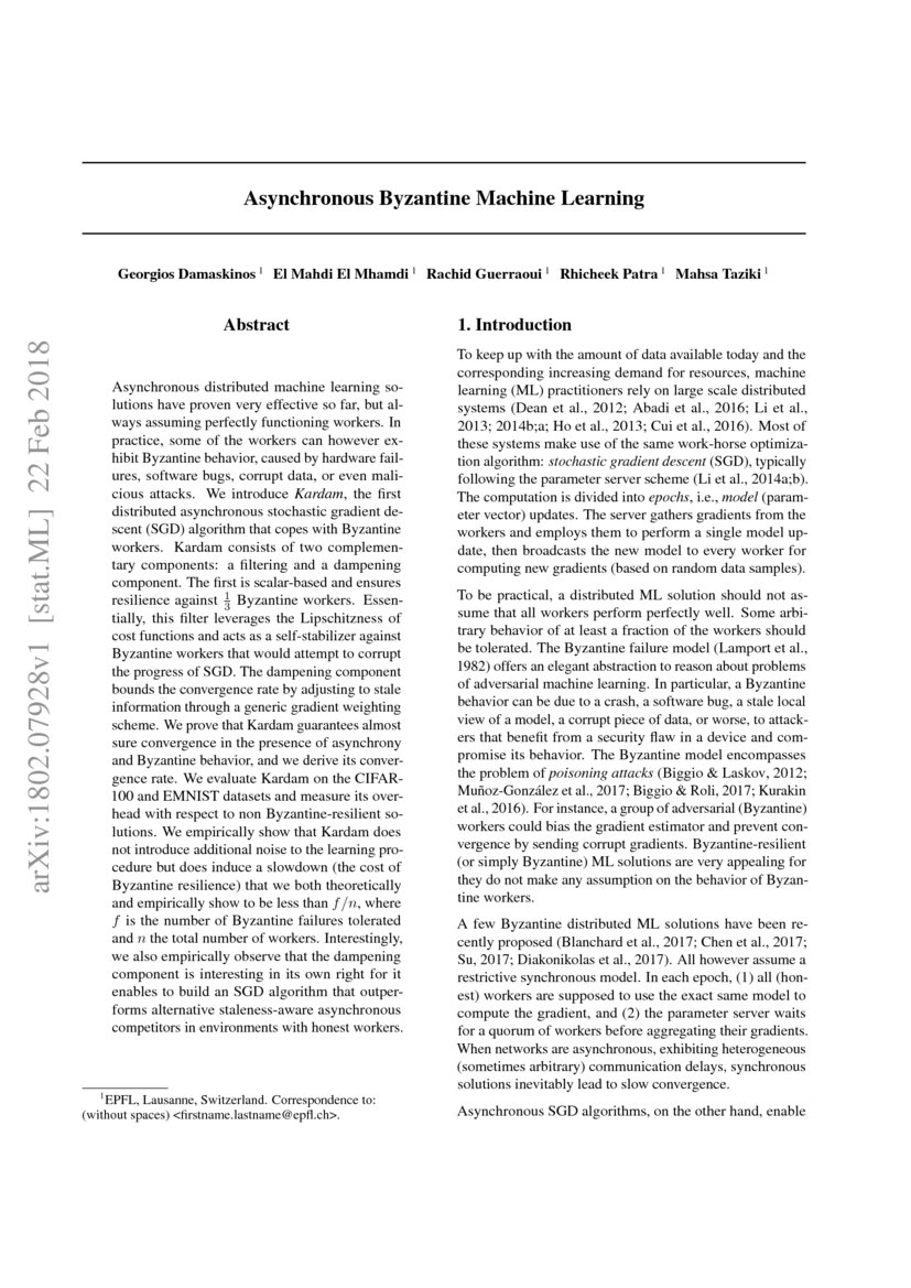 Asynchronous Byzantine Machine Learning | DeepAI