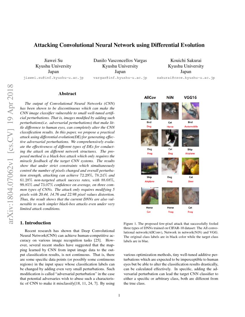 Attacking Convolutional Neural Network using Differential Evolution
