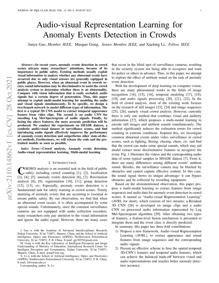Audiovisual Representation Learning for Anomaly Events Detection in Crowds DeepAI