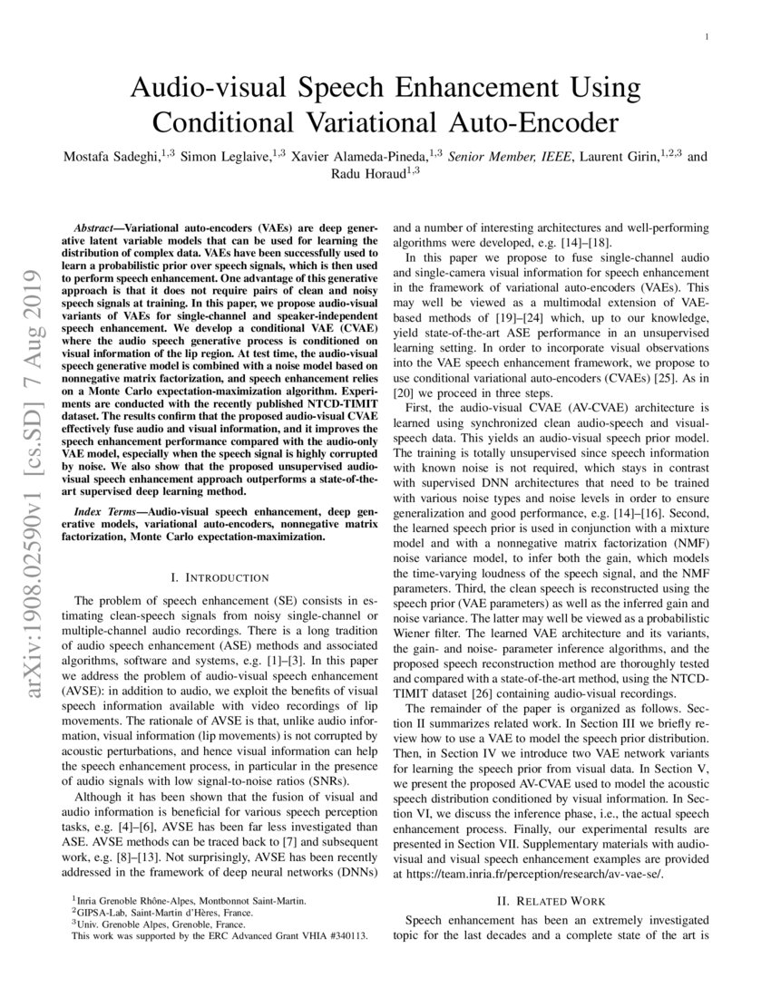 Audiovisual Speech Enhancement Using Conditional Variational Auto