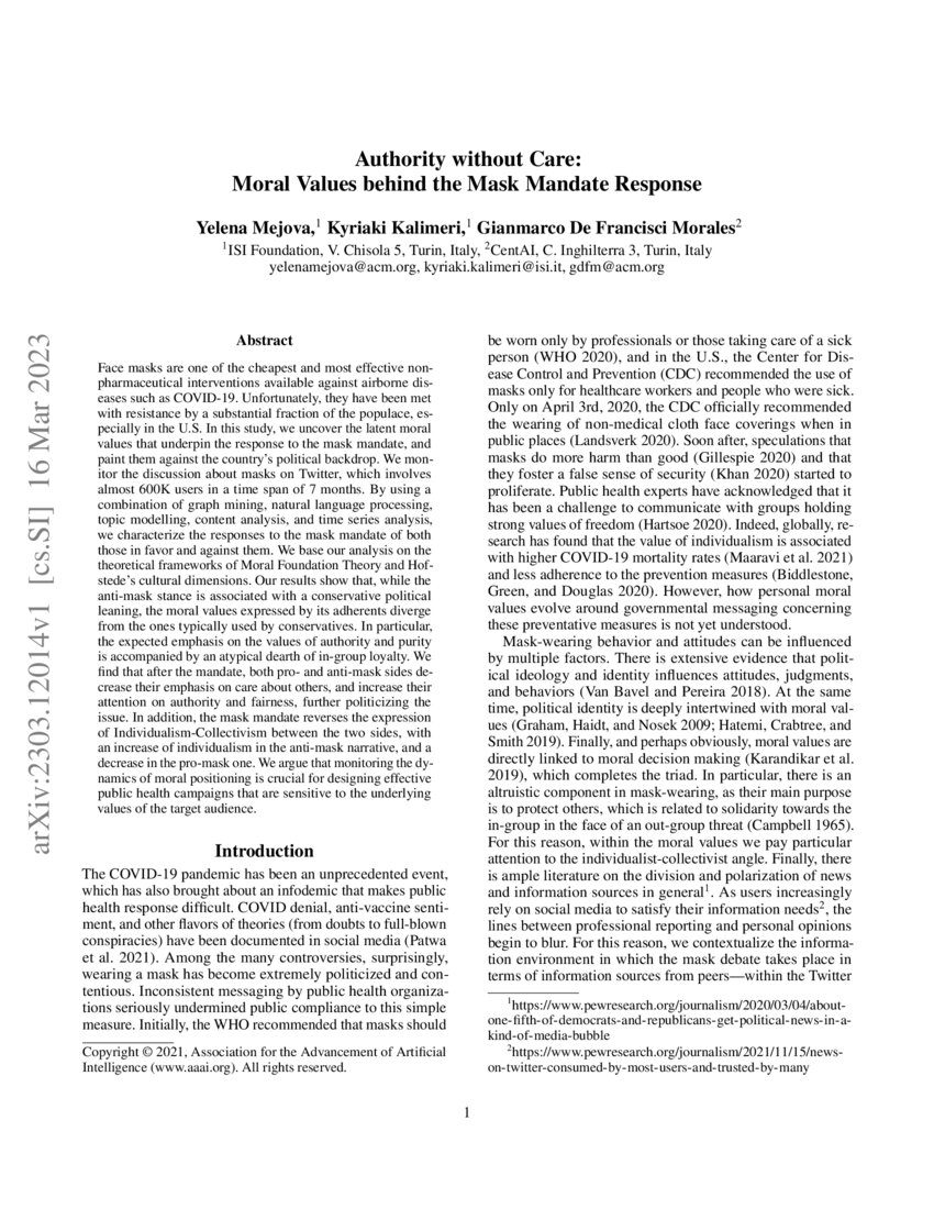 Authority without Care Moral Values behind the Mask Mandate Response