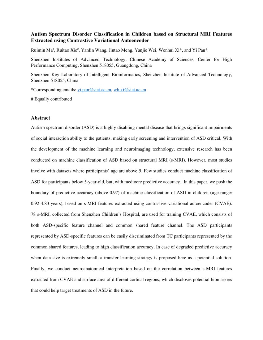 Autism Spectrum Disorder Classification in Children based on Structural ...