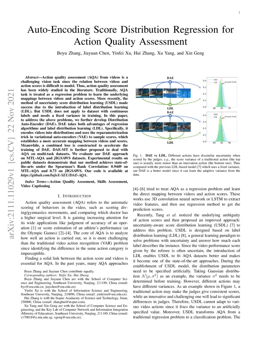 AutoEncoding Score Distribution Regression for Action Quality Assessment DeepAI