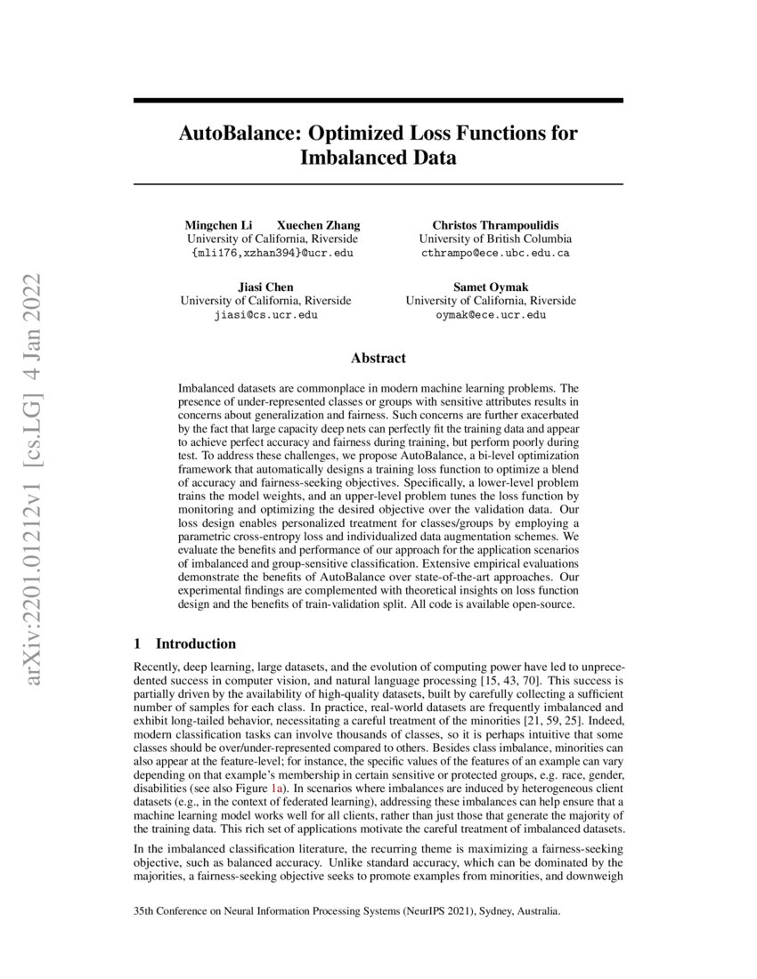 AutoBalance Optimized Loss Functions for Imbalanced Data DeepAI
