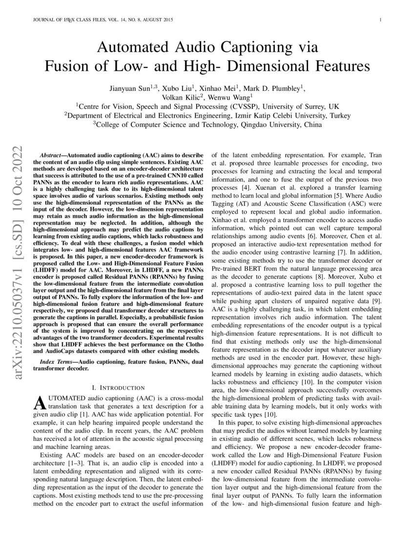 Automated Audio Captioning via Fusion of Low- and High- Dimensional ...