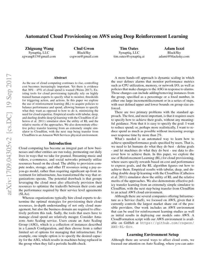 Automated Cloud Provisioning on AWS using Deep Reinforcement Learning ...