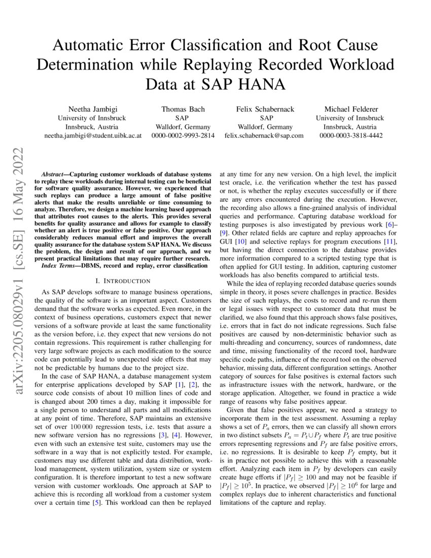 Automatic Error Classification and Root Cause Determination while