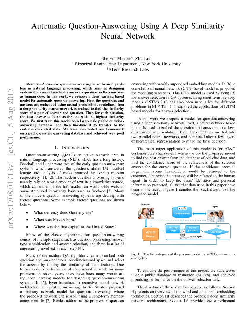 Automatic QuestionAnswering Using A Deep Similarity Neural Network DeepAI